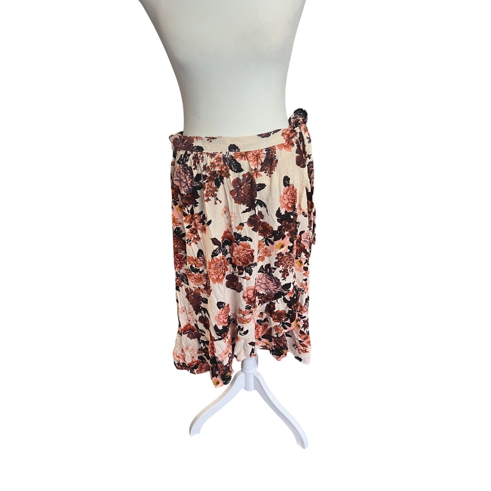 Knox Rose Women Large Floral Wrap Midi Skirt Ruffle Hem Boho Rayon Crinkle Gauze